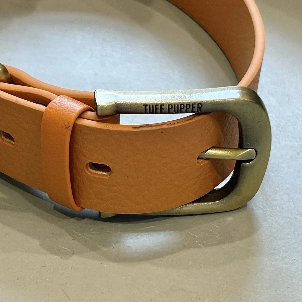 Tuff Pupper Classic Heavy Duty Dog Collar‎ 10x Stronger X Leather-LARGE orange